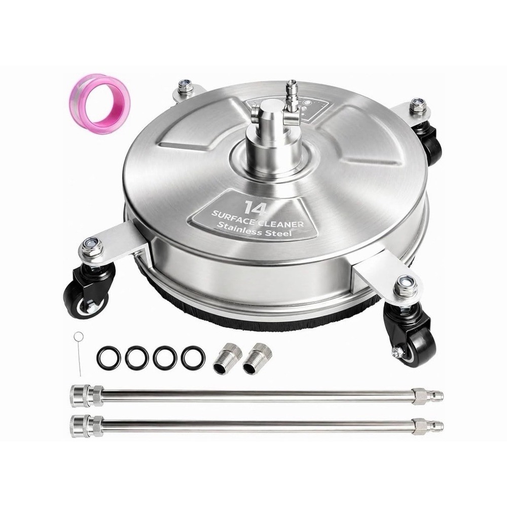 14" Pressure Washer Surface Cleaner, Stainless Steel Surface Cleaner with 4 Whee